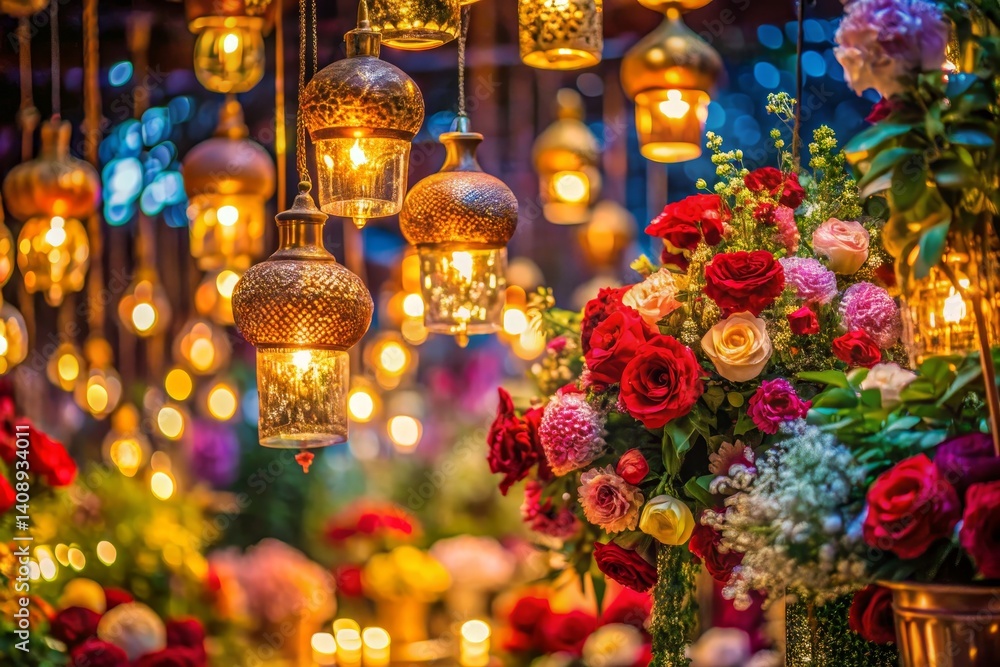 Naklejka premium Decorative Lanterns and Floral Arrangement
