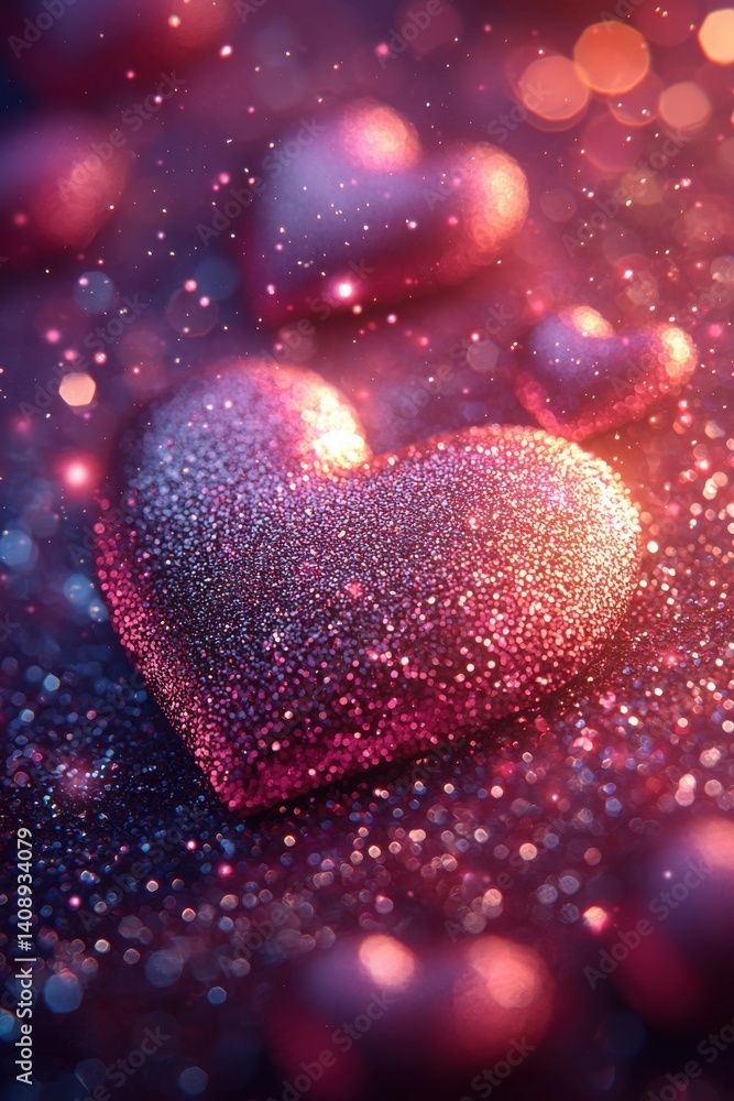 Fototapeta premium Pink Glitter Hearts on a Sparkling Background for Valentine's Day