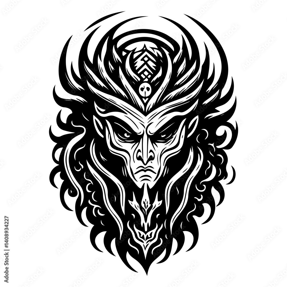 Fototapeta premium Enigmatic Tribal Creature Illustration in Black