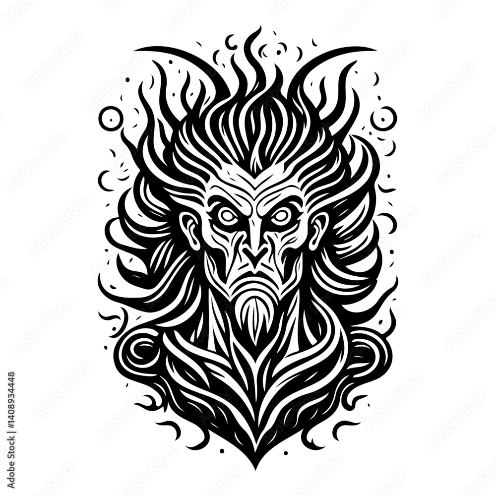 Monochrome Demonic Figure with Angular Features Monochrome Demonic Figure with Angular Features