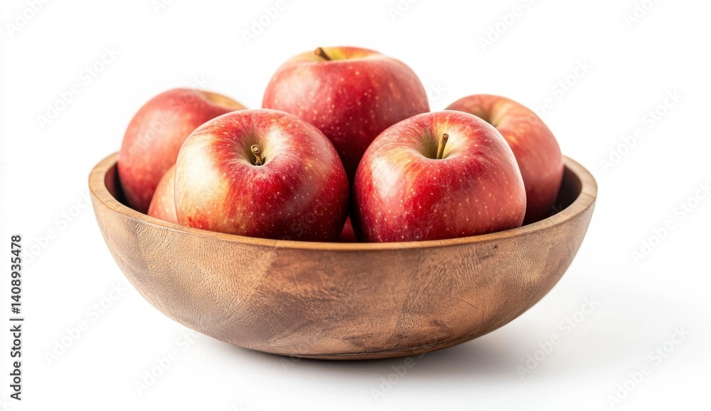 Fresh Red Apples in Wooden Bowl on White Background for Design Fresh Red Apples in Wooden Bowl on White Background for Design