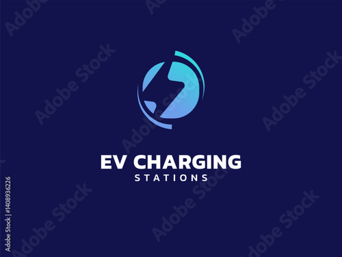 Electric vehicle charging with overlapping Lightning Bolt symbol in circle movement logo vector design concept. EV Battery logotype symbol for Electric Car, EV station, ui, web, ev business, energy.