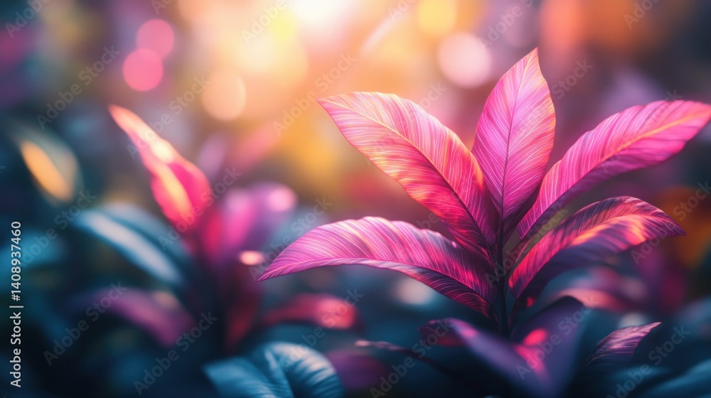 Vibrant Pink Leaves in Soft Sunlight Vibrant Pink Leaves in Soft Sunlight