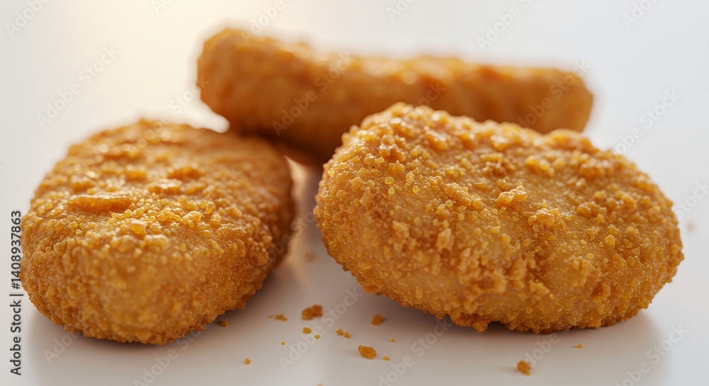 Crispy Fried Nuggets Close-up on White Background Ready to Eat Crispy Fried Nuggets Close-up on White Background Ready to Eat