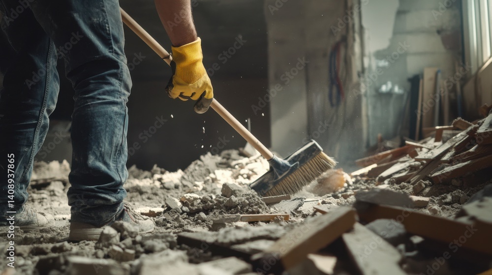 A construction worker removing debris from a job site. Featuring diligence and cleanliness A construction worker removing debris from a job site. Featuring diligence and cleanliness
