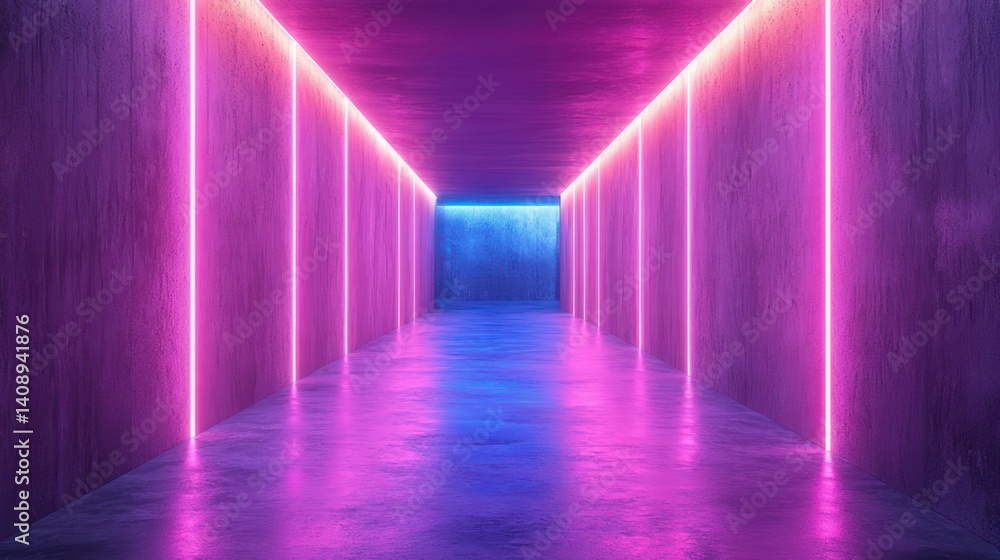 Neon Dreamscape: Futuristic Corridor Illuminated by Vibrant Pink and Blue Glowing Lights Neon Dreamscape: Futuristic Corridor Illuminated by Vibrant Pink and Blue Glowing Lights