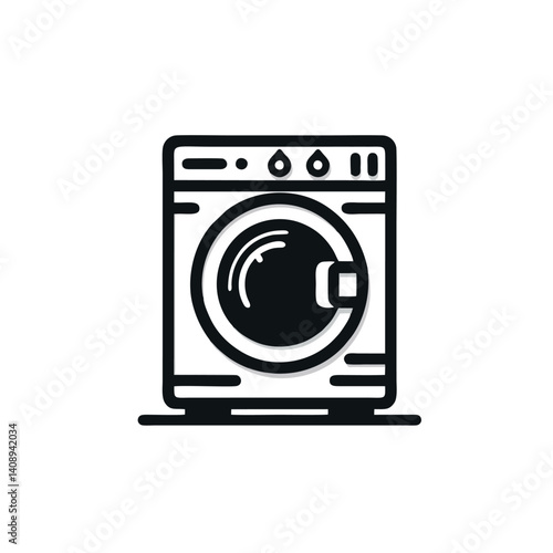 Minimalist Laundromat Logo, Washing Machine Icon, Black Line Art
