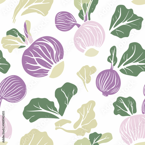 Kohlrabi pattern. Exquisite vector plant patterns.