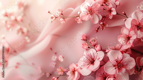 Delicate pink cherry blossoms gracefully adorn a soft, flowing fabric, creating a serene and elegant atmosphere perfect for spring-inspired designs.