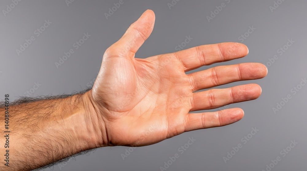 A man's hand with his palm up in the air A man's hand with his palm up in the air