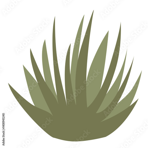 Flat illustration of desert vegetation with green and brown grasses growing from sandy soil. Ideal for nature, ecology, and environmental-themed vector projects and design assets.