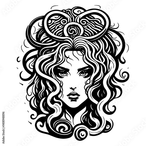 Serpentine Gaze: A Monochromatic Enchantress