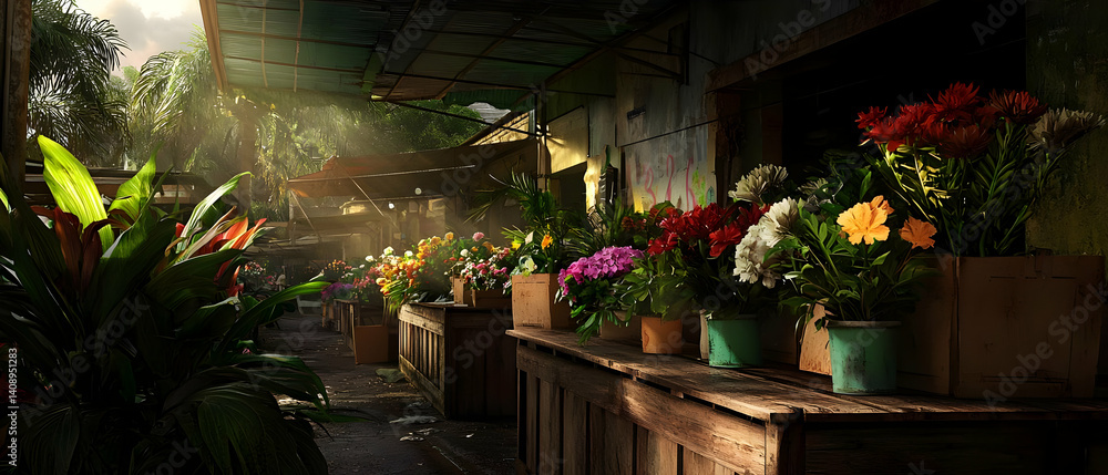 Fototapeta premium Tropical Flower Market Stall