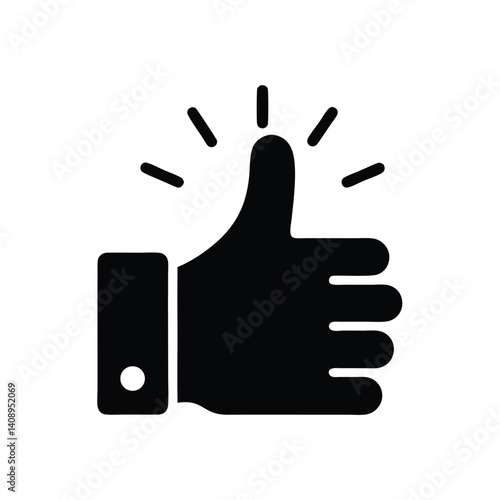 Hand Thumb Up Icon with Rays, Approval Gesture on Transparent Background
