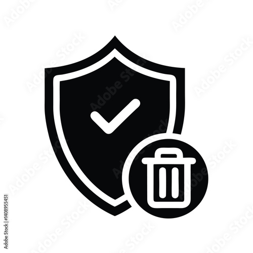 Shield with Check Mark and Trash Can Icon on Transparent Background Symbol