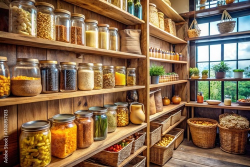 Wallpaper Mural Organize your pantry with eco-chic style: Glass jars, woven baskets, and wooden shelves create rustic charm. Torontodigital.ca