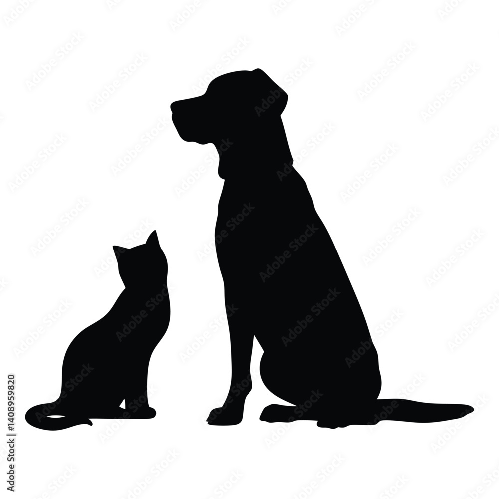 Cat and dog vector silhouette