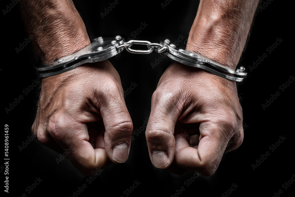 Handcuffes on man hand's on black background