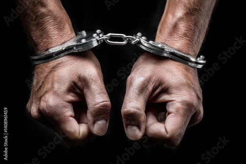 Obraz na płótnie Handcuffes on man hand's on black background w salonie
