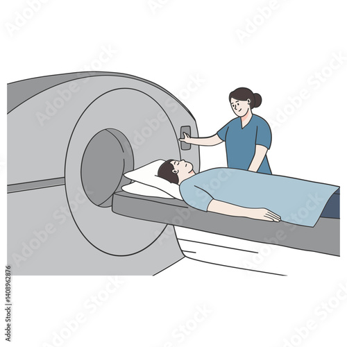 Nurse and patient at ct scan room