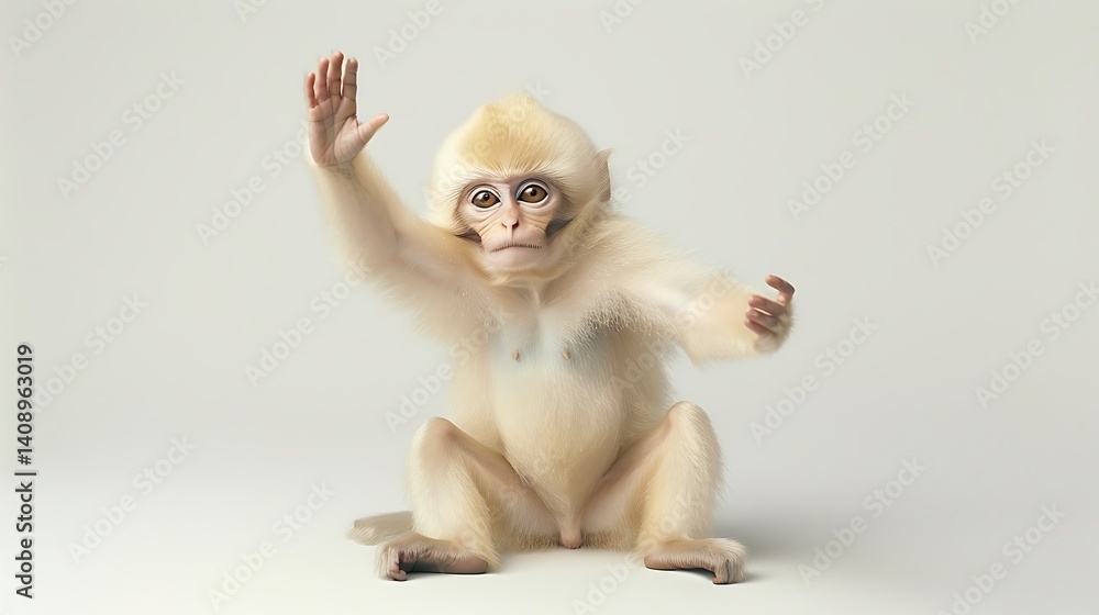 Cream-colored monkey gesturing Cream-colored monkey gesturing