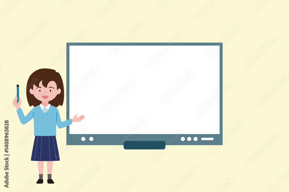 A girl student in digital board presentations A girl student in digital board presentations