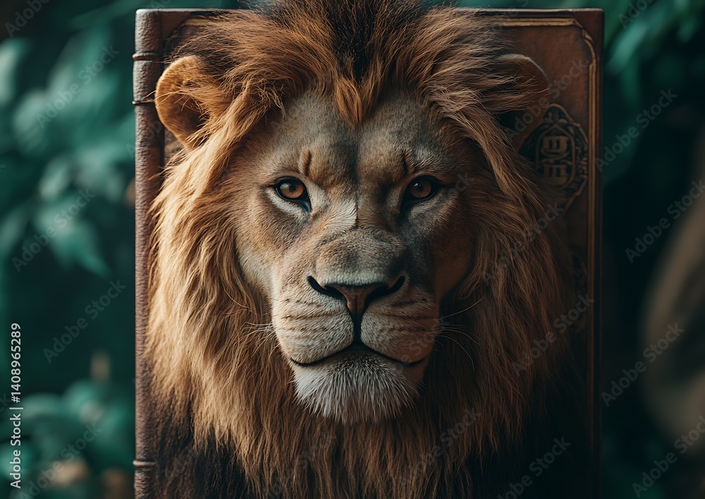 Fototapeta premium Lion Portrait on Book Cover