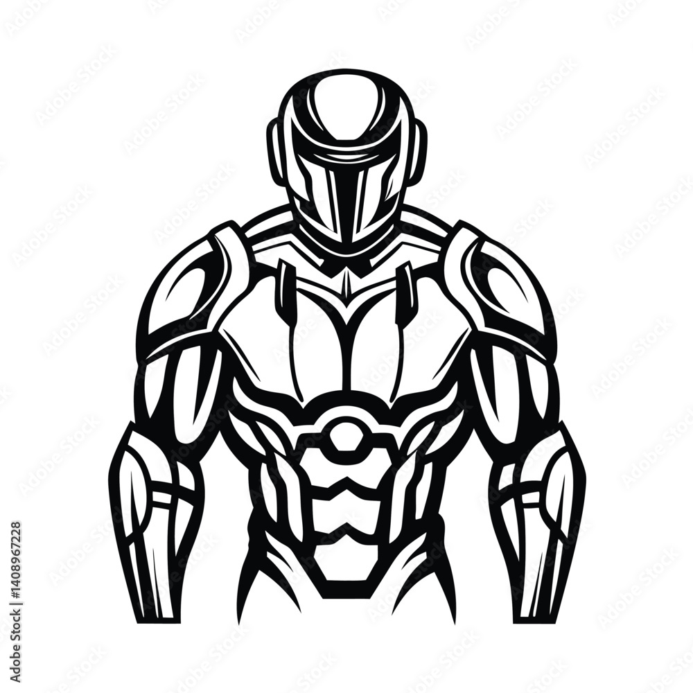Fototapeta premium Futuristic Warrior Mascot in Detailed Black and White Armor, Robotic Suit