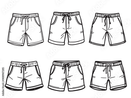 Board shorts line art vector illustration