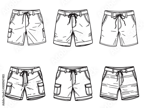 Board shorts line art vector illustration