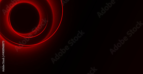 Vibrant Red Circles on Dark Backdrop: Minimalist Abstract Design with Neon Effect for Futuristic Visuals and Dynamic Backgrounds, Perfect for Modern Presentations