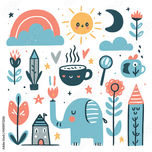 Hand drawn cartoon style icons set