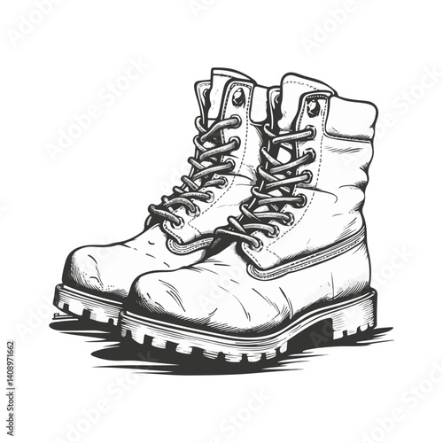 Vintage Illustration of Sturdy Leather Boots