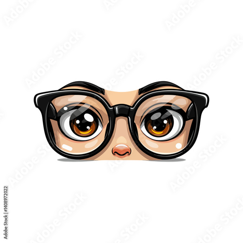 Adorable Cartoon Eyes with Glasses Cute Illustration