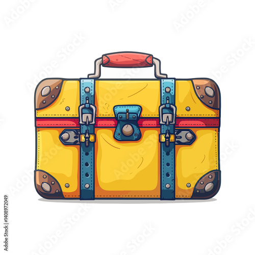 Vintage Yellow Suitcase Illustration Retro Travel Bag Design