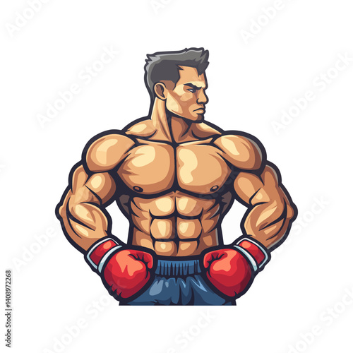 Powerful Muscular Boxer Fitness, Strength, and Boxing Illustration