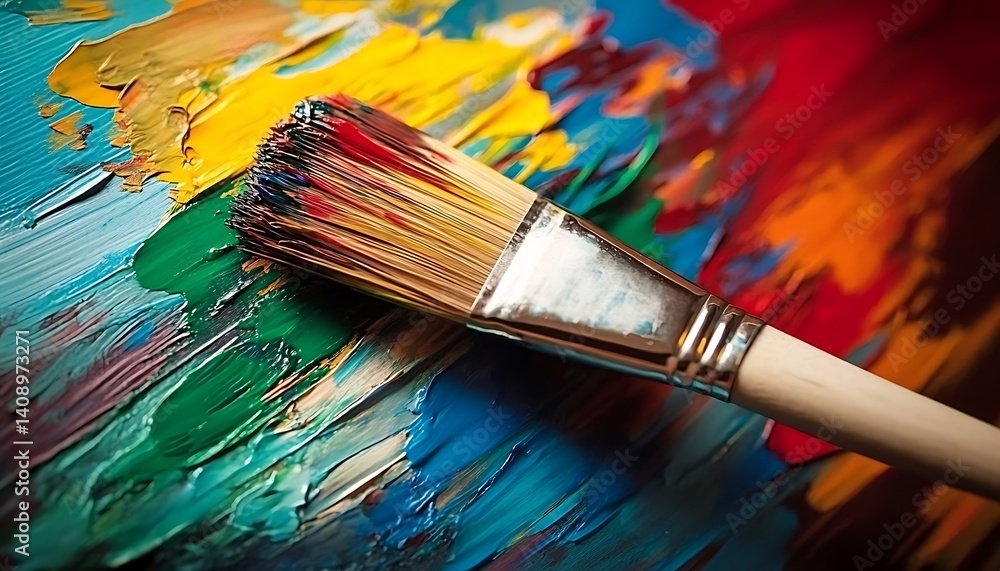 Fototapeta premium paintbrush over Colorful abstract painting with brush strokes,