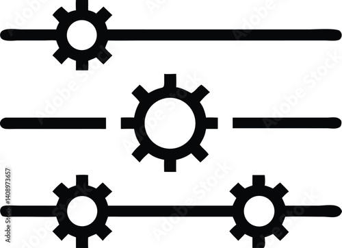 Equalizer Settings Icon With Gears, Black Color on Transparent Background