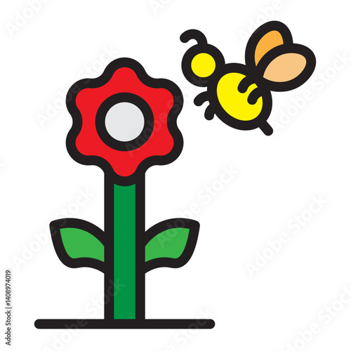 Bee on Flower Vector Filled Icon Design