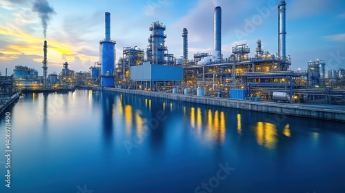 Wallpaper Mural Illuminated hydrogen and ammonia industrial plant at dusk in a bustling chemical zone Torontodigital.ca