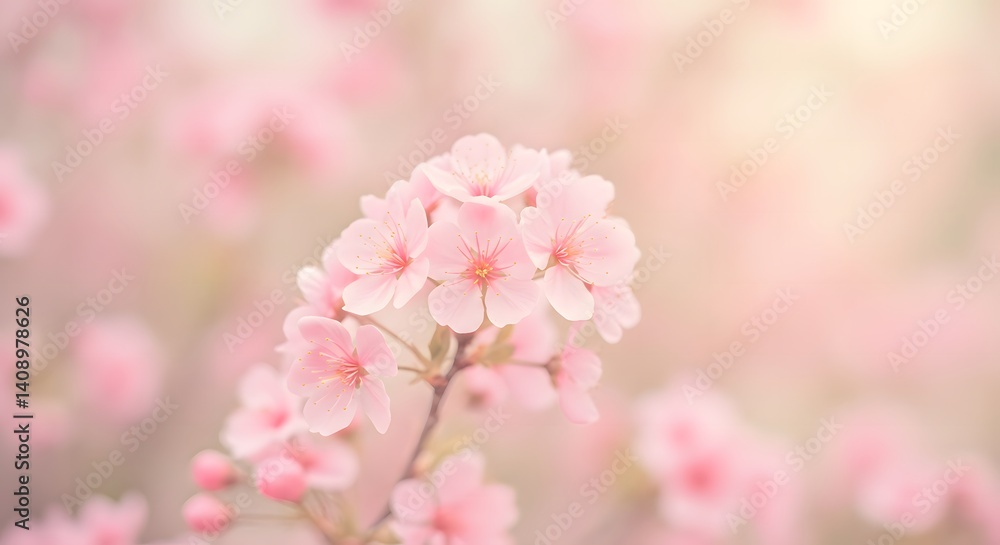 Fototapeta premium Blooming Pink Cherry Blossoms in Soft Light Fresh Spring Season