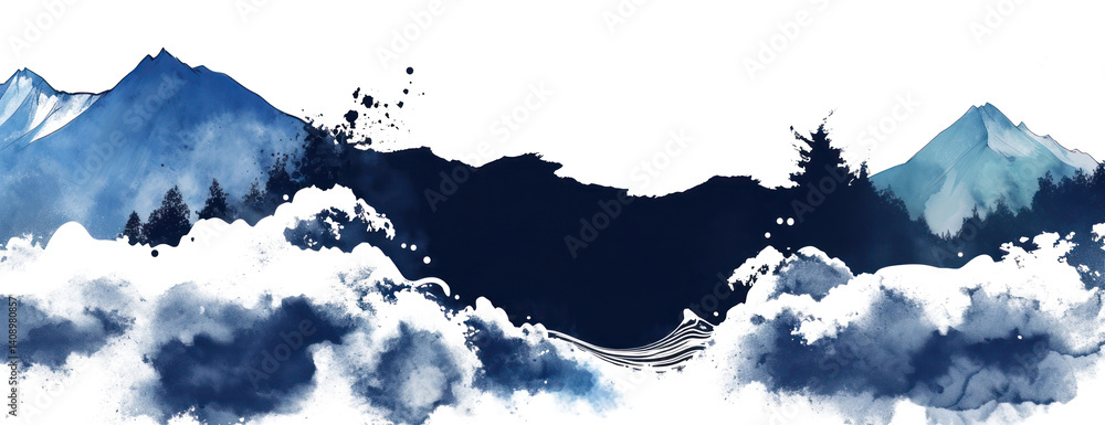 PNG Flat line illusion for background presentation with text space landscape mountains scenery.