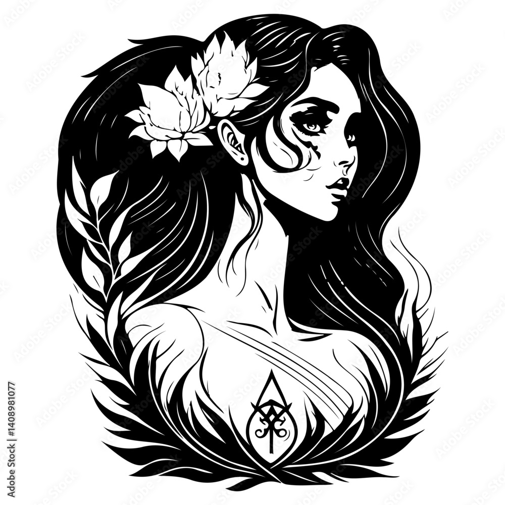 Enigmatic Beauty in Monochrome Botanical Frame Enigmatic Beauty in Monochrome Botanical Frame