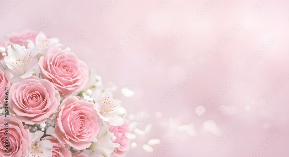 Pink Roses and White Flowers in Soft Focus for Romantic Occasions Pink Roses and White Flowers in Soft Focus for Romantic Occasions