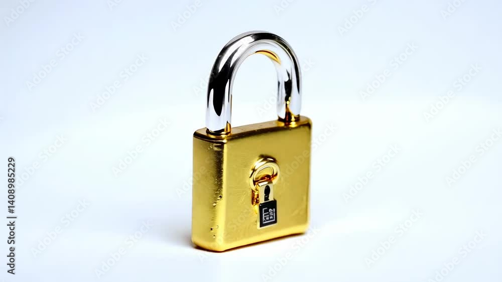 金色の南京錠のモーショングラフィックス / Golden Padlock, White Background, Motion Graphics3 金色の南京錠のモーショングラフィックス / Golden Padlock, White Background, Motion Graphics3