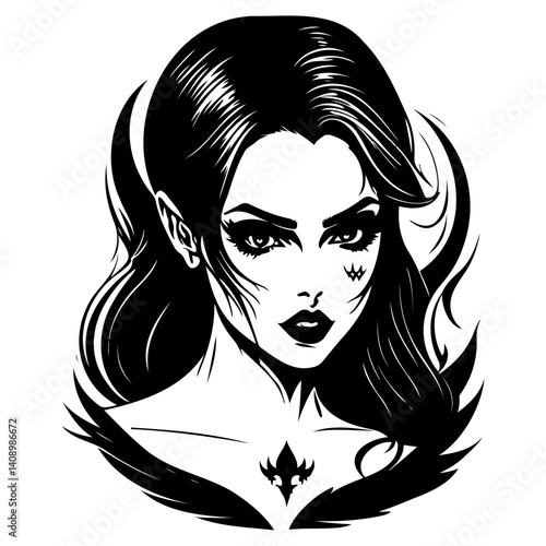 Enchanting Vampire Goth Girl in Black and White