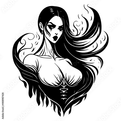 Gothic Woman Silhouette in Black and White Art