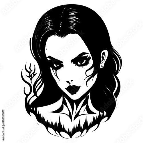 Enigmatic Goth Beauty Portrait Black Silhouette