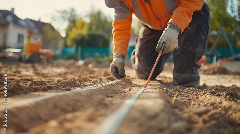 Surveyor marking lines for foundation construction. Featuring precision and expertise Surveyor marking lines for foundation construction. Featuring precision and expertise