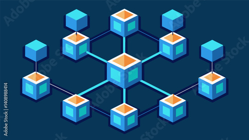 A symmetrical structure of blocks perfectly aligned and connected symbolizing the trust and transparency facilitated by blockchain data structures.. Vector illustration